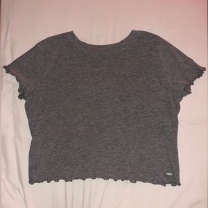 hollister womens cropped tee w/ ruffled hem, grey (size S)